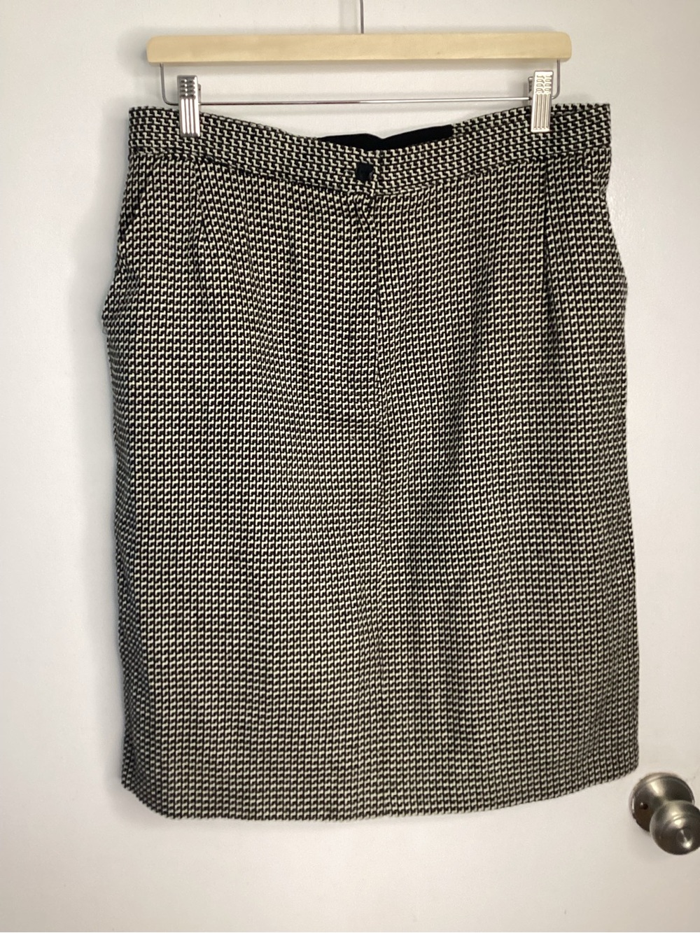 Vintage Black and White Houndstooth Pencil Tweed Skirt 14